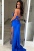 Load image into Gallery viewer, Mermaid Spaghetti Straps Royal Blue Sparkly Beaded Prom Dress with Slit