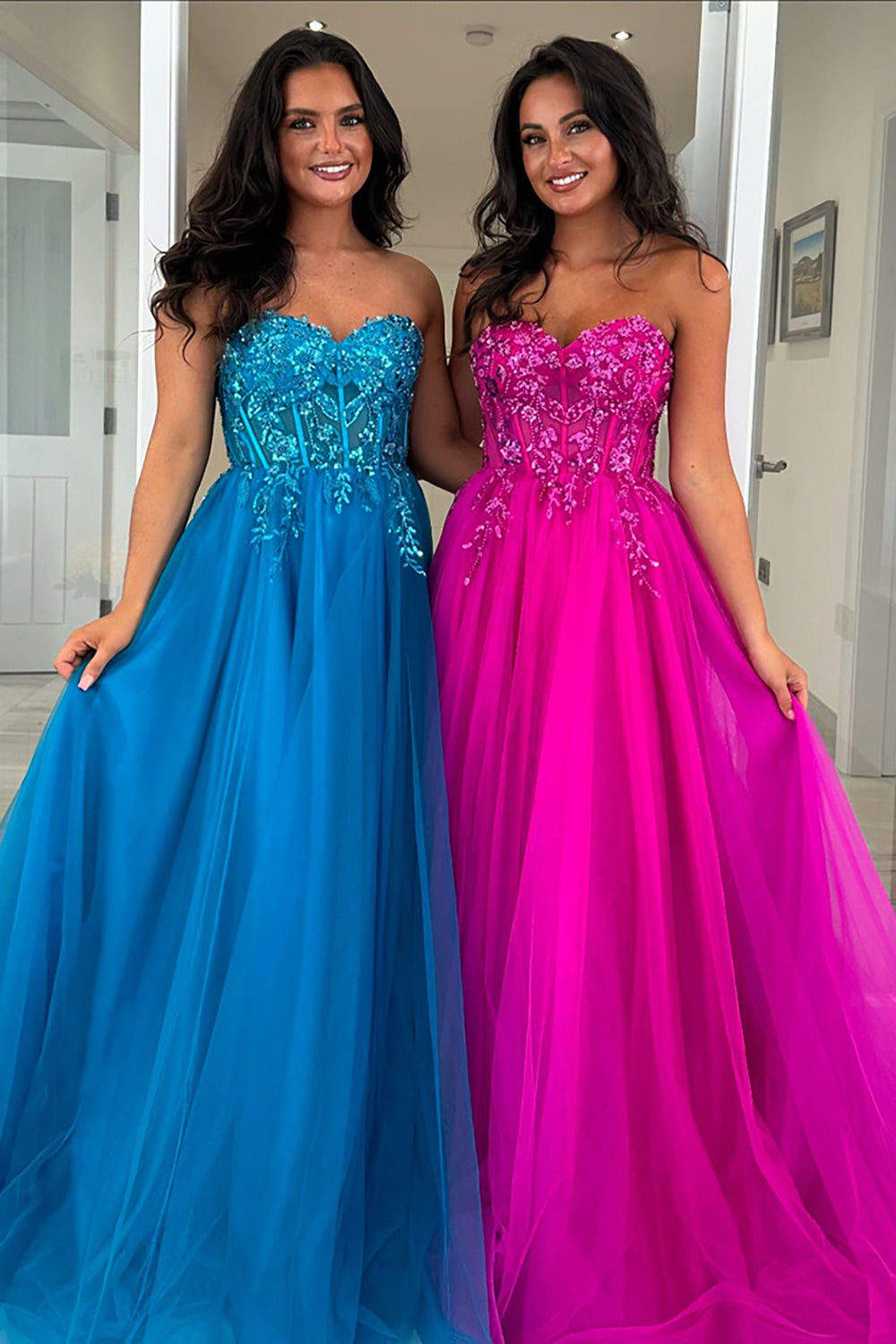 Sparkly Sequins Strapless Corset Tulle Prom Dress