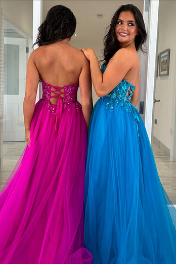 Sparkly Sequins Strapless Corset Tulle Prom Dress