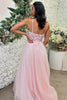 Load image into Gallery viewer, Pink Appliques A Line Spaghetti Straps Long Prom Dress