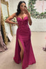 Load image into Gallery viewer, Floral Appliques Corset Spaghetti Straps Fuchsia Prom Dress with Slit