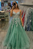 Load image into Gallery viewer, Appliques Floral Sage Spaghetti Straps A Line Tulle Prom Dress