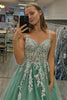 Load image into Gallery viewer, Appliques Floral Sage Spaghetti Straps A Line Tulle Prom Dress