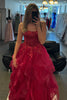 Load image into Gallery viewer, A Line Sparkly Sequins Fuchsia Spaghetti Straps Long Prom Dress