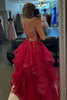 Load image into Gallery viewer, A Line Sparkly Sequins Fuchsia Spaghetti Straps Long Prom Dress