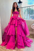 Load image into Gallery viewer, Fuchsia Corset Strapless A Line Tiered Long Prom Dress with Slit