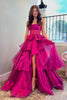 Load image into Gallery viewer, Fuchsia Corset Strapless A Line Tiered Long Prom Dress with Slit