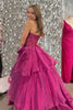 Load image into Gallery viewer, Fuchsia Corset Strapless A Line Tiered Long Prom Dress with Slit