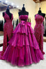 Load image into Gallery viewer, Fuchsia Corset Strapless A Line Tiered Long Prom Dress with Slit