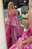 Load image into Gallery viewer, Fuchsia Corset Strapless A Line Tiered Long Prom Dress with Slit