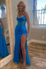 Load image into Gallery viewer, Sweetheart Royal Blue Mermaid Long Corset Satin Prom Dress with Beading