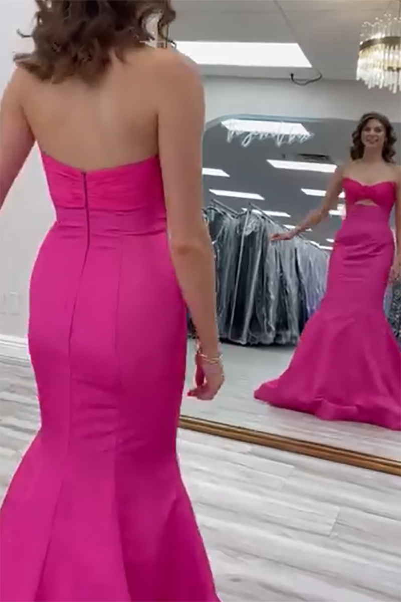 Load image into Gallery viewer, Fuchsia Sweetheart Mermaid Satin Cut Out Long Prom Dress