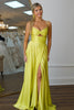 Load image into Gallery viewer, Yellow A Line Spaghetti Straps Satin Long Prom Dress with Slit