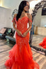 Load image into Gallery viewer, Orange Off the Shoulder Mermaid Long Corset Prom Dress with Appliques