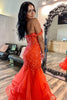 Load image into Gallery viewer, Orange Off the Shoulder Mermaid Long Corset Prom Dress with Appliques