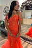 Load image into Gallery viewer, Orange Off the Shoulder Mermaid Long Corset Prom Dress with Appliques