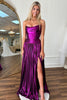 Load image into Gallery viewer, Dark Purple Strapless Pleated A Line Long Corset Prom Dress with Slit