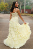 Load image into Gallery viewer, Yellow Spaghetti Straps A Line Tiered Long Prom Dress with Appliques