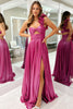 Load image into Gallery viewer, Fuchsia Metallic One Shoulder A Line Long Prom Dress with Slit