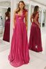 Load image into Gallery viewer, Fuchsia Metallic One Shoulder A Line Long Prom Dress with Slit