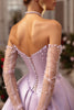 Load image into Gallery viewer, Lilac A-Line Sweetheart Long Corset Satin Prom Dress with Slit (Gloves are not Included)