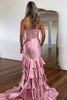 Load image into Gallery viewer, Sparkly Sequins Blush Strapless Mermaid Tiered Long Prom Dress with Slit