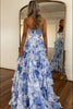 Load image into Gallery viewer, White Blue Flower Corset A Line Tiered Strapless Long Prom Dress