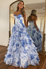 Load image into Gallery viewer, White Blue Flower Corset A Line Tiered Strapless Long Prom Dress