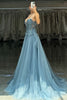 Load image into Gallery viewer, Grey Blue Appliques Sweetheart A Line Tulle Long Corset Prom Dress