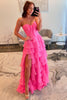 Load image into Gallery viewer, Fuchsia Sweetheart A Line Chiffon Tiered Long Prom Dress with Slit