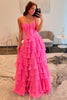 Load image into Gallery viewer, Fuchsia Sweetheart A Line Chiffon Tiered Long Prom Dress with Slit