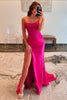 Load image into Gallery viewer, Sparkly Sequins Corset Fuchsia Strapless Mermaid Satin Long Prom Dress