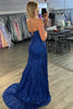 Load image into Gallery viewer, Sparkly Sequins Orange Mermaid Strapless Long Prom Dress with Slit