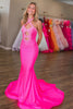 Load image into Gallery viewer, Glitter Beaded Fuchsia Halter Neck Mermaid Cut Out Long Prom Dress