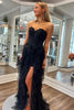 Load image into Gallery viewer, Black Corset Sweetheart A Line Tulle Tiered Long Prom Dress with Appliques