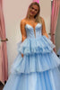 Load image into Gallery viewer, Strapless Tiered Blue Corset Long Prom Dress