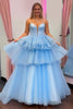 Load image into Gallery viewer, Strapless Tiered Blue Corset Long Prom Dress