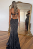 Load image into Gallery viewer, Sparkly Beaded Hollow Out Black Prom Dress with Slit