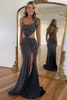 Load image into Gallery viewer, Sparkly Beaded Hollow Out Black Prom Dress with Slit