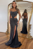 Load image into Gallery viewer, Sparkly Beaded Hollow Out Black Prom Dress with Slit