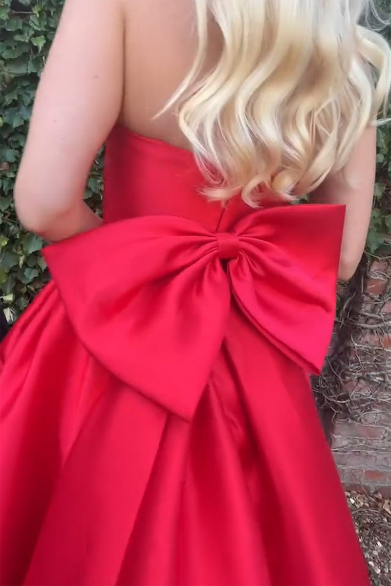 Load image into Gallery viewer, Red Strapless Big Bow Knot Long Prom Dress