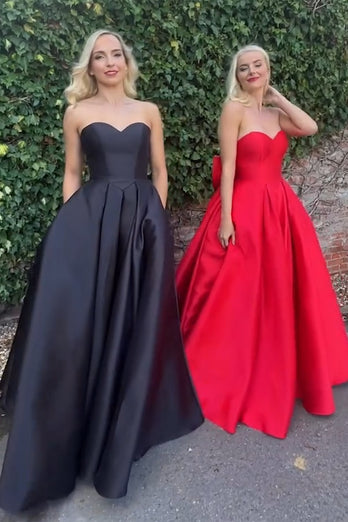 Red Strapless Big Bow Knot Long Prom Dress