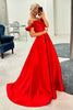 Load image into Gallery viewer, Red Rose A Line Corset Off the Shoulder Prom Dress with Slit