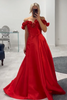 Load image into Gallery viewer, Red Rose A Line Corset Off the Shoulder Prom Dress with Slit