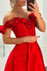 Load image into Gallery viewer, Red Rose A Line Corset Off the Shoulder Prom Dress with Slit