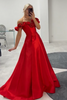 Load image into Gallery viewer, Red Rose A Line Corset Off the Shoulder Prom Dress with Slit