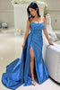 Load image into Gallery viewer, Strapless Blue Mermaid Long Prom Dress with Slit