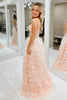 Load image into Gallery viewer, Pink Tiered A Line Sparkly Beaded Corset Prom Dress with Slit