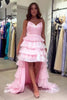 Load image into Gallery viewer, Sparkly Pink V Neck Tiered A Line Prom Dress