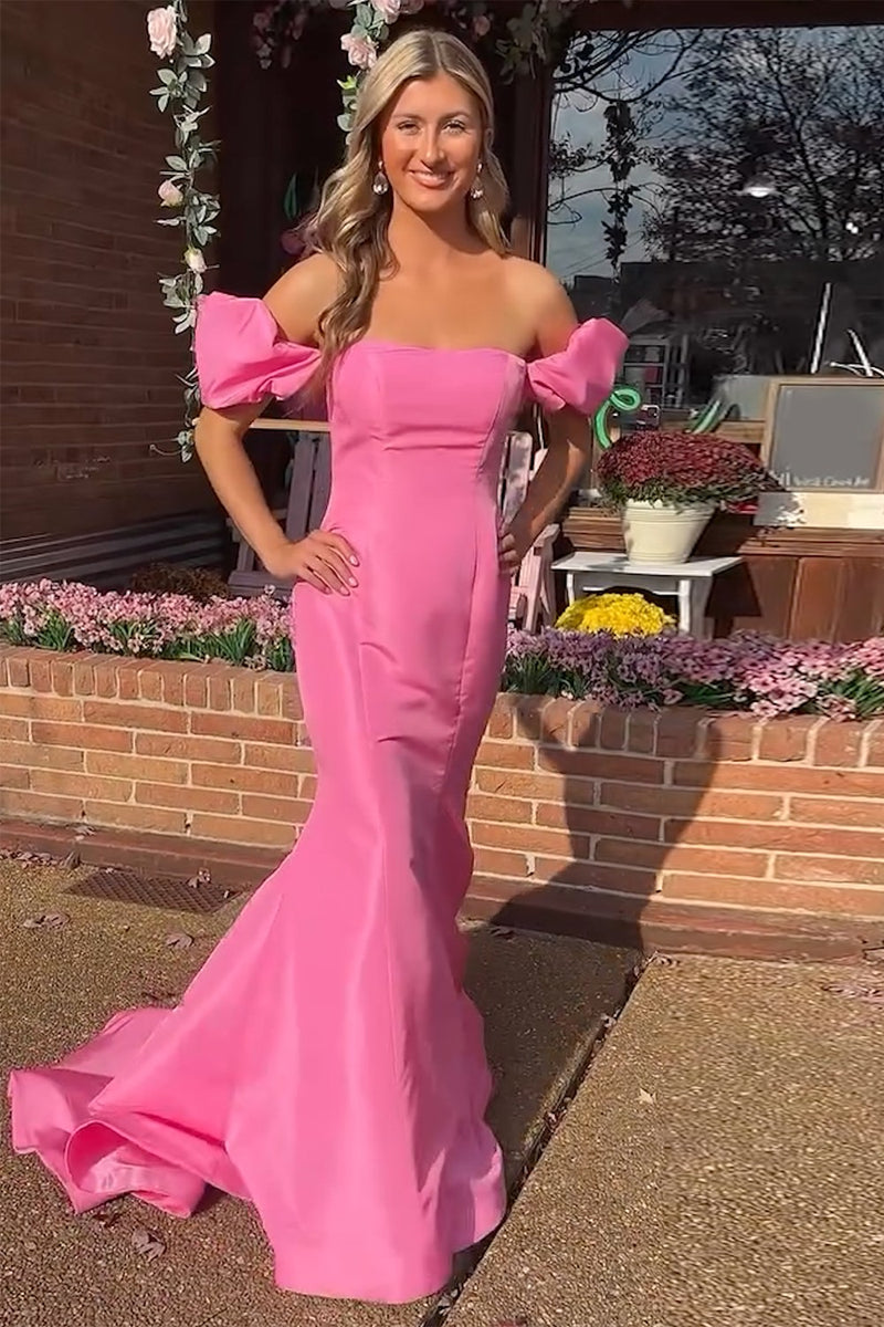 Load image into Gallery viewer, Pink Off the Shoulder Mermaid Long Prom Dress